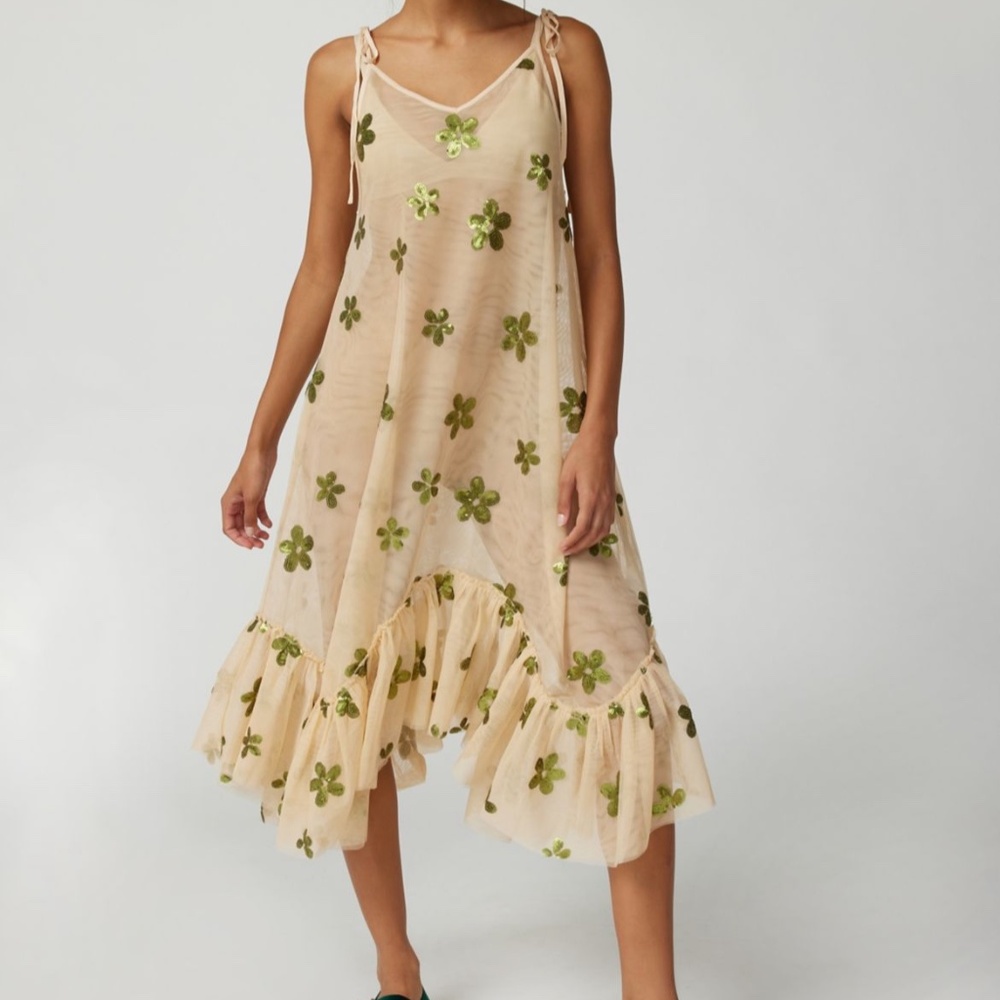 NWT Semi sheer sequin floral midi dress